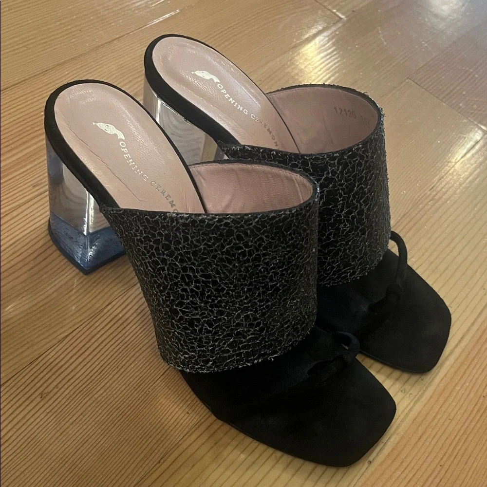 Opening Ceremony Black and Silver Textured sandals with lucite heels - Picture 1 of 7